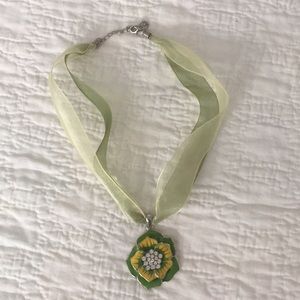 Green, yellow, rhinestone necklace.